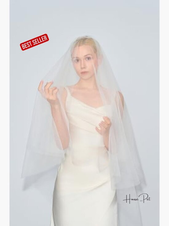 Bridal Tulle Wedding Veil with Comb, Simple Cut Edge main image 6